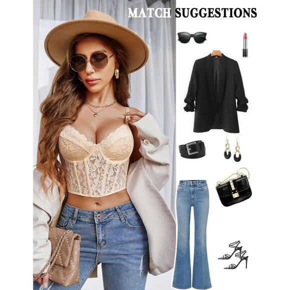 Lace Bralette Women's Crop Top V Neck Bustier Sleeveless Adjustable - Picture 5 of 5